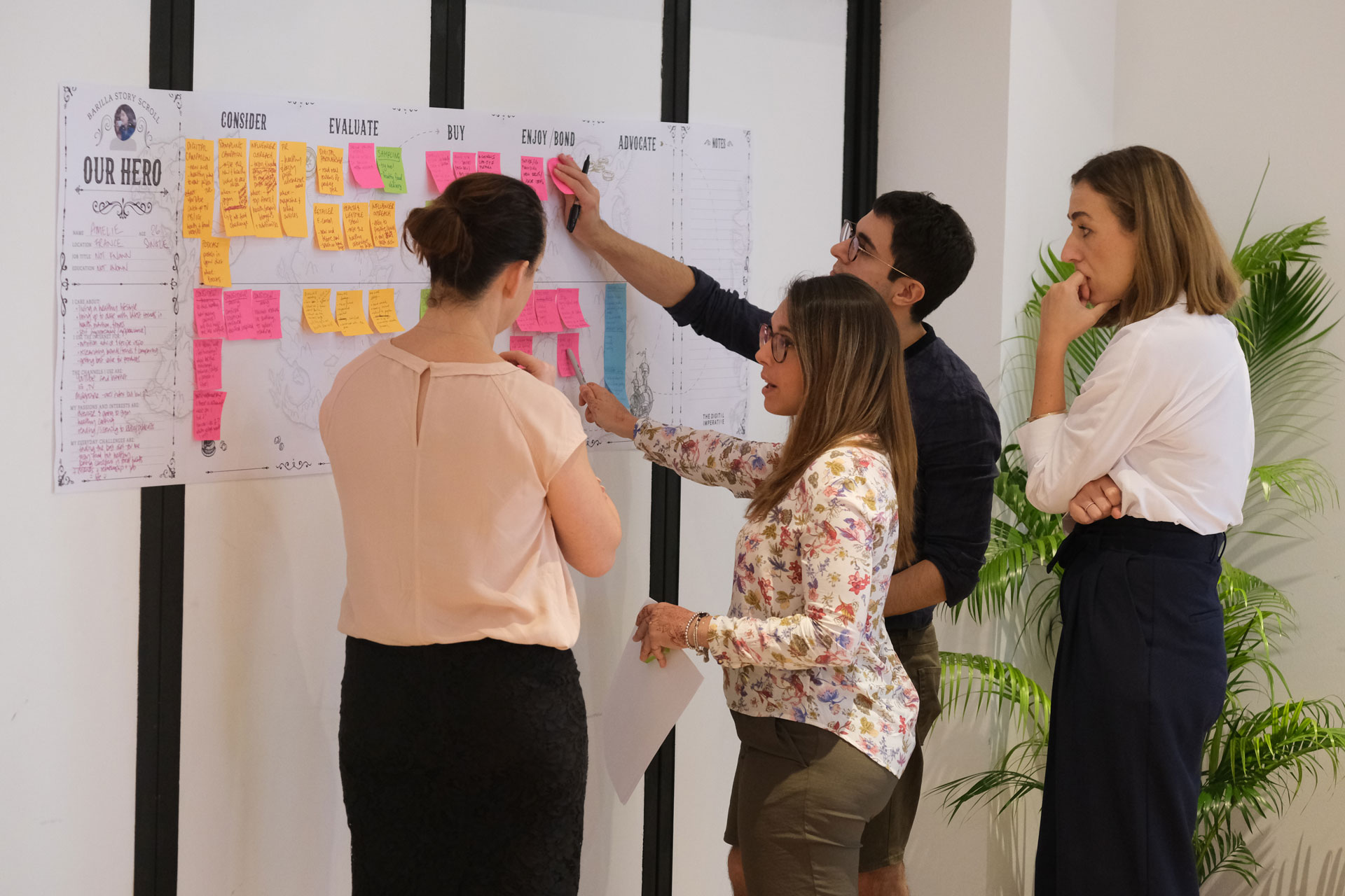 Team collaborating at strategy board